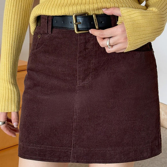 Gonna a trapezio in velluto a coste retrò