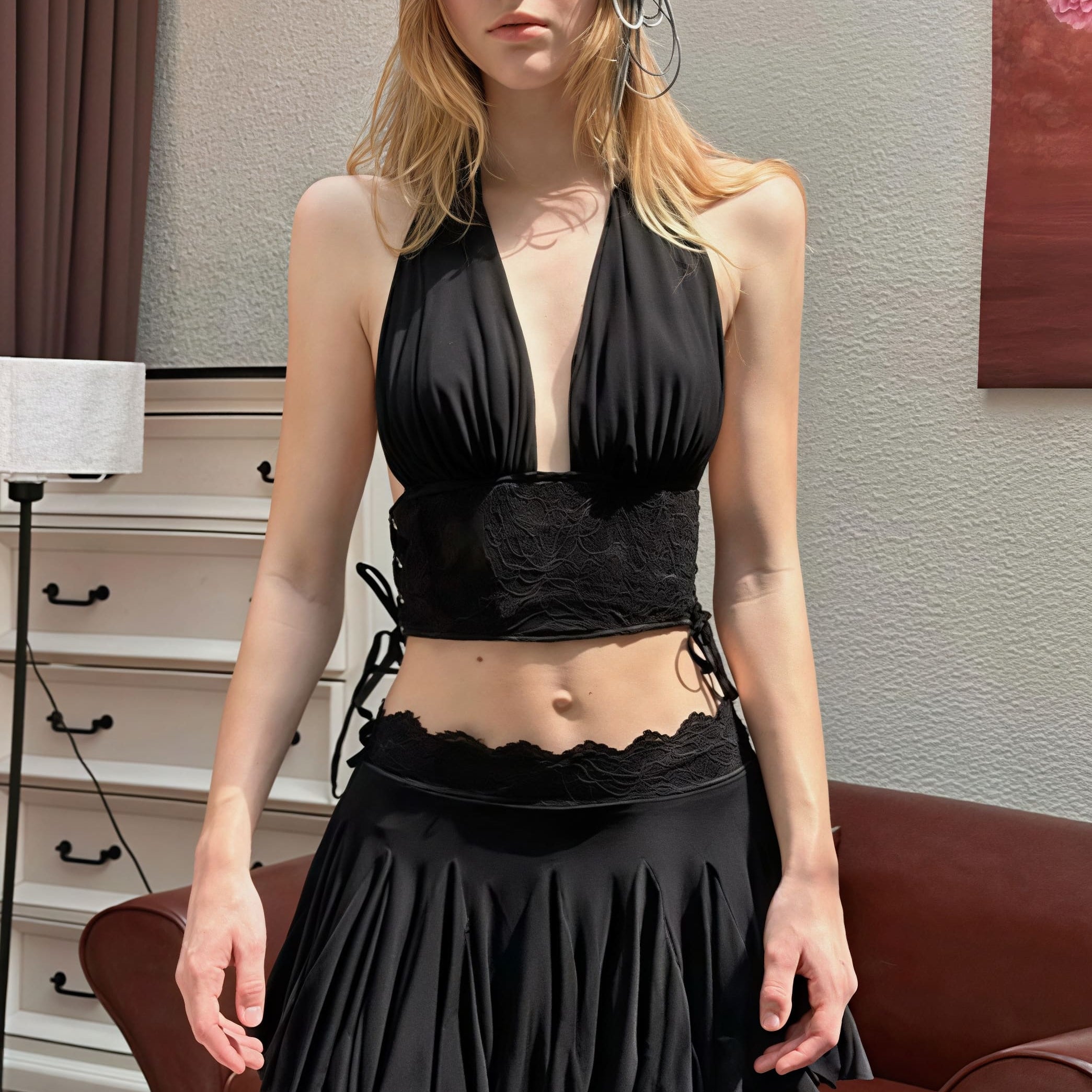 Completo gonna aderente con scollo a V profondo in pizzo tinta unita