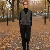 Cardigan senza maniche in maglia da donna – Chiusura frontale con bottoni – Look casual chic