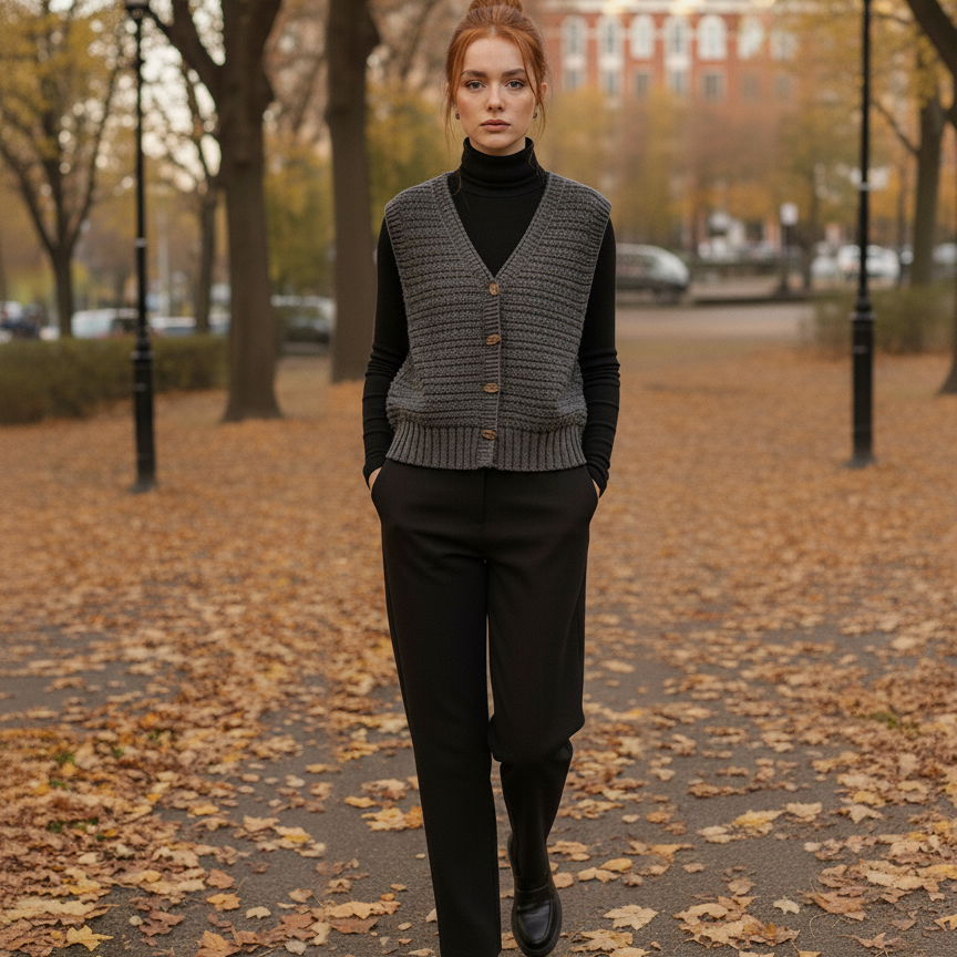 Cardigan senza maniche in maglia da donna – Chiusura frontale con bottoni – Look casual chic