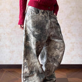 Jeans larghi Hip Hop lavati con motivo mimetico