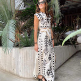 Completo da donna - Top corto ricamato a maniche corte + gonna avvolgente a vita alta