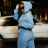 Felpa con cappuccio in denim lavato stile street