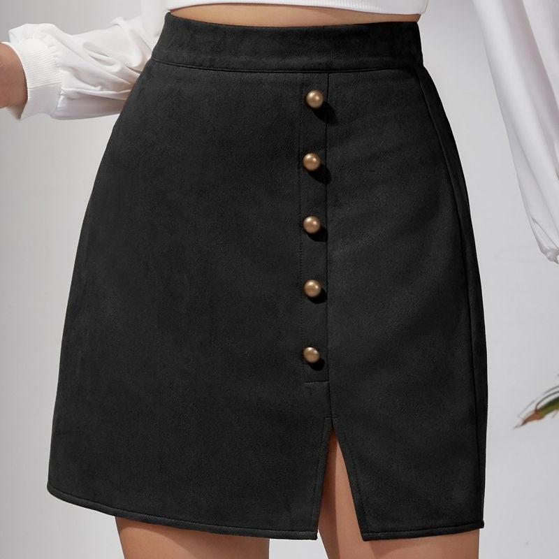 Minigonna aderente in pelle scamosciata tinta unita