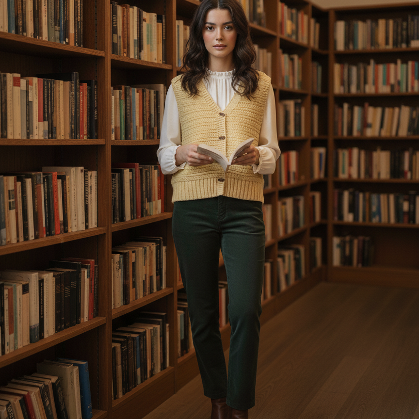 Cardigan senza maniche in maglia da donna – Chiusura frontale con bottoni – Look casual chic