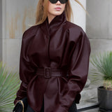 Giacca in pelle con collo alto