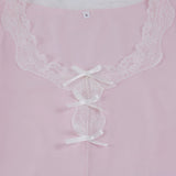 Completo culottes a maniche lunghe con fiocco in pizzo romantico francese