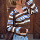 Cardigan lavorato a maglia a maniche lunghe slim vintage a righe