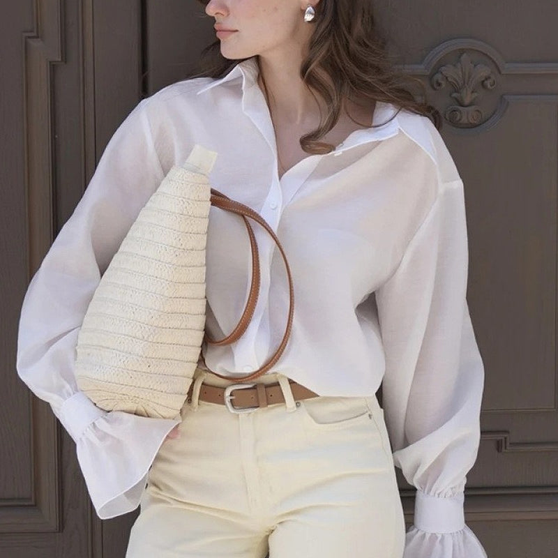 Camicetta a maniche lunghe in Tencel con bottoni