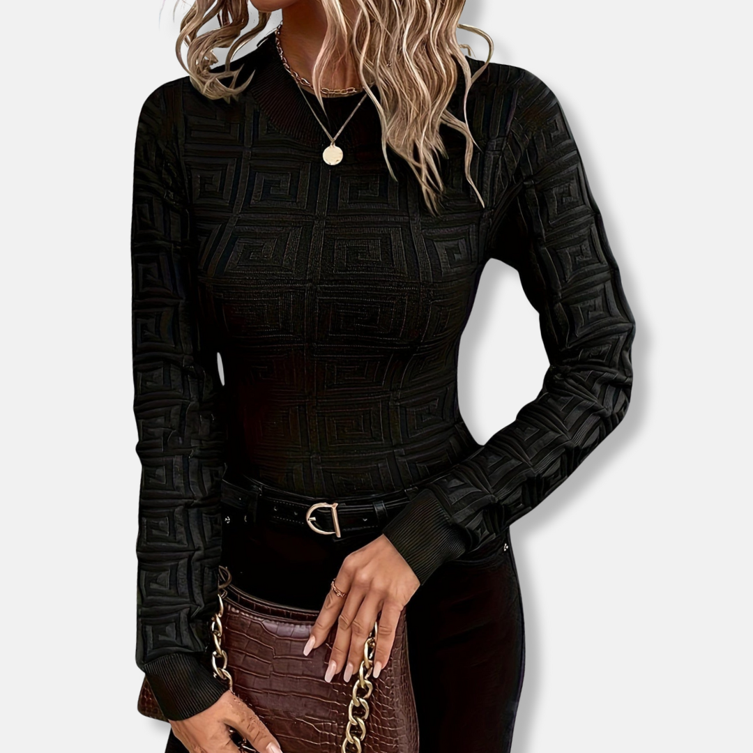 Maglione lavorato a maglia da donna - Tessuto a maglia fine - Vestibilità slim - Maniche lunghe - Collo alto