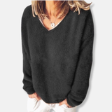 Felpa da donna - Maglia felpata - Vestibilità comoda - Scollo a V - Maniche lunghe