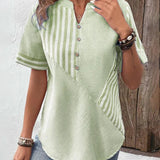 Camicetta da donna - Cotone leggero - Scollo a V rotondo con spacco - Maniche corte - Stile casual