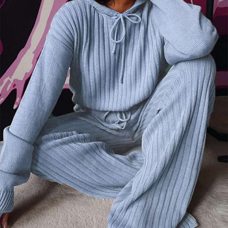 Completo da donna – Maglia a coste – Comodo ed elegante – Maglia a maniche lunghe con pantaloni aderenti