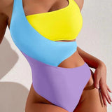 Costume da bagno da donna a vita alta color-block - Elegante e comodo