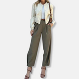 Pantaloni da donna - Tessuto intrecciato - Vita alta - Lunghezza alla caviglia