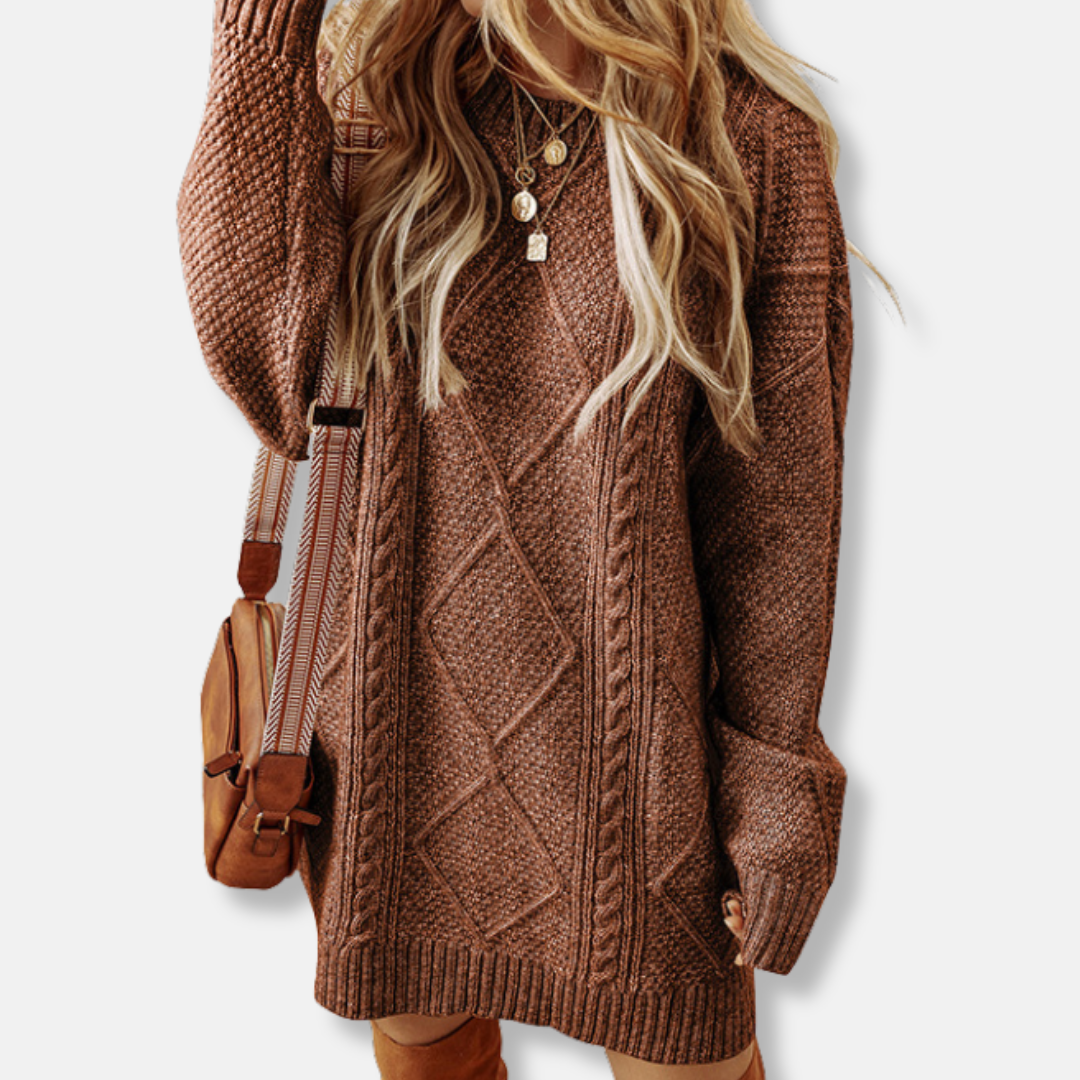 Felpa da donna – Maglia a trecce – Vestibilità comoda – Lunghezza al ginocchio – Maniche lunghe