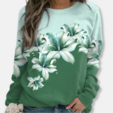 Felpa da donna - Maglia morbida - Vestibilità rilassata - Girocollo - Maniche lunghe - Stampa floreale