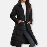 Cappotto lungo da donna – Caldo piumino – Cappuccio – Taglio dritto – Trapuntato comfort