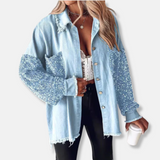 Giacca in denim da donna - Misto cotone - Vestibilità oversize - Lunghezza tunica - Bordi sfrangiati