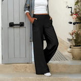 Pantaloni larghi da donna - Vita elasticizzata - Vestibilità ampia - Lunghezza alla caviglia - Con tasche