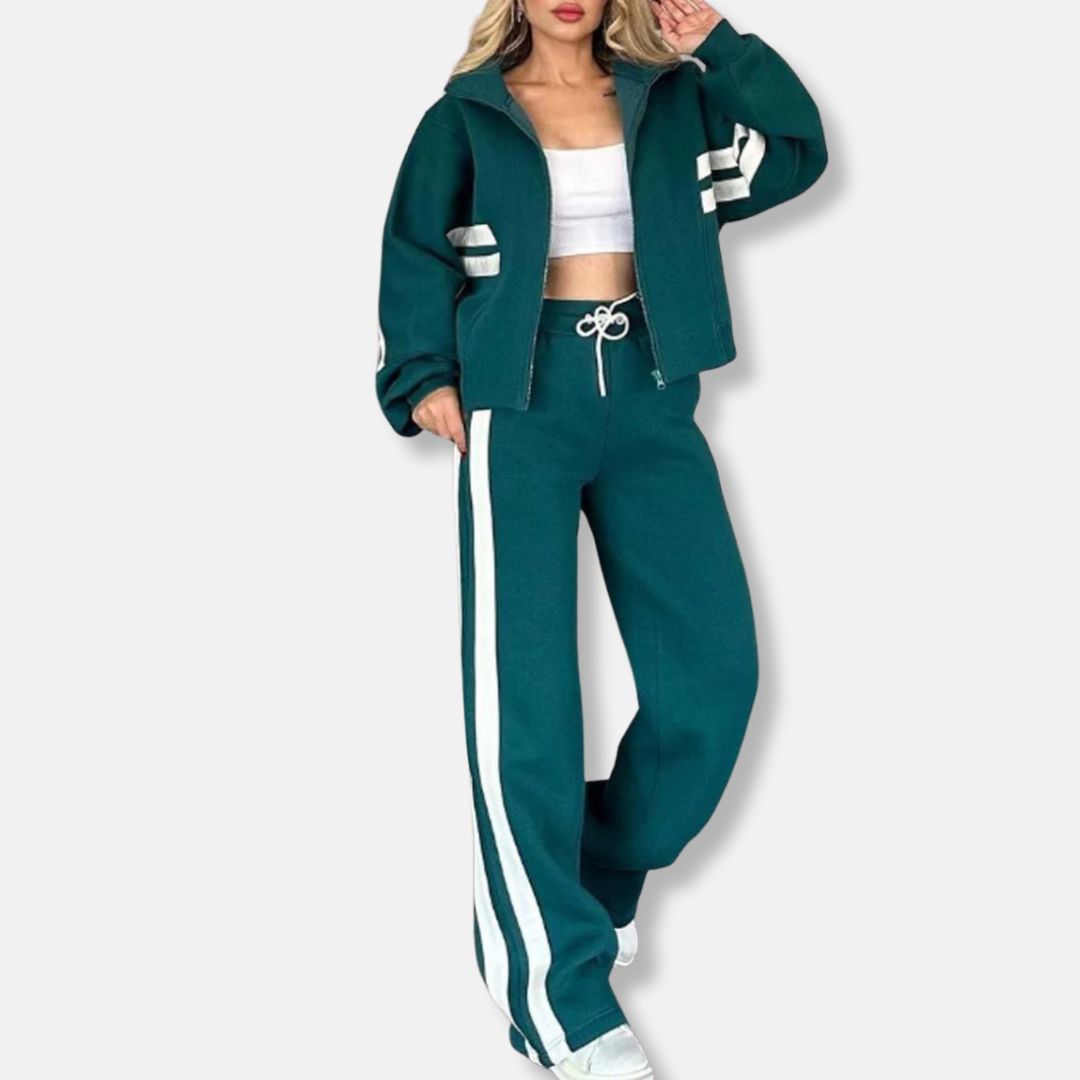 Giacca da donna con cerniera – Vestibilità oversize – Morbido cotone – Righe sportive – Stile athleisure