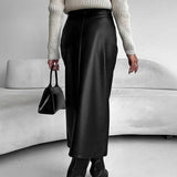 Gonna a vita alta in pelle vintage con spacchi