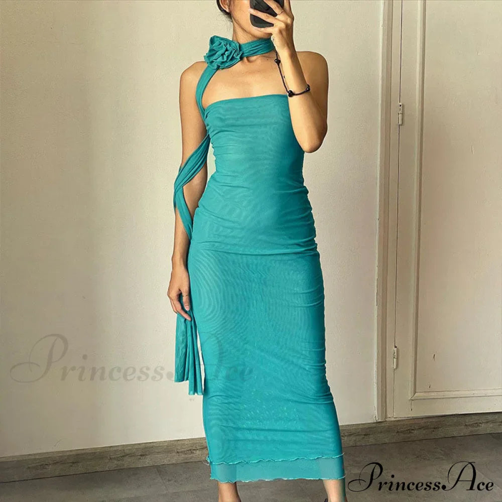 Abito midi da festa aderente classico senza spalline con dettaglio choker floreale 3D - Nero