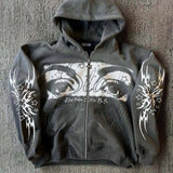 Felpa con cappuccio e zip a maniche lunghe vintage con stampa 3D