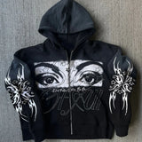 Felpa con cappuccio e zip a maniche lunghe vintage con stampa 3D