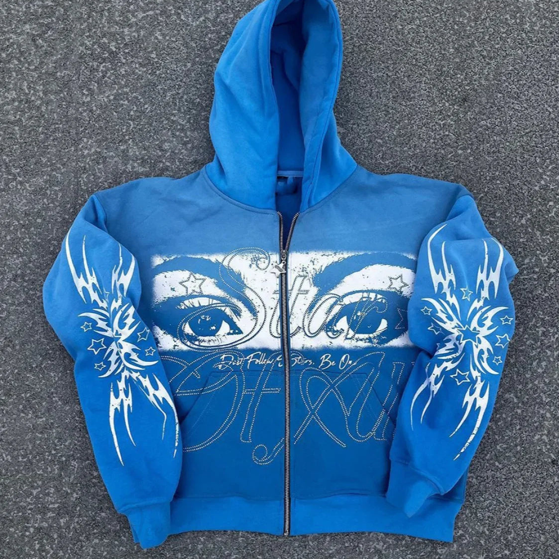 Felpa con cappuccio e zip a maniche lunghe vintage con stampa 3D