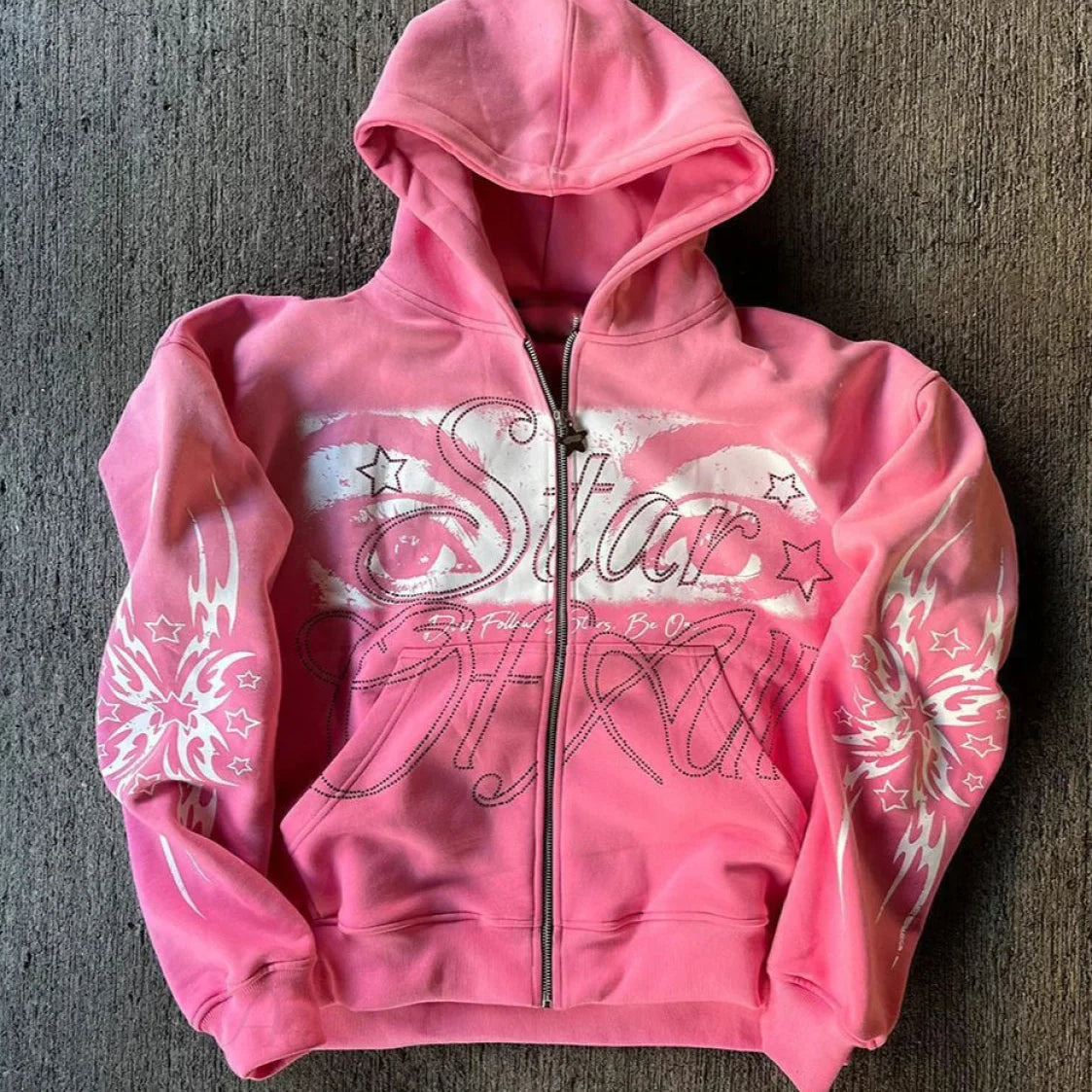 Felpa con cappuccio e zip a maniche lunghe vintage con stampa 3D