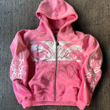 Felpa con cappuccio e zip a maniche lunghe vintage con stampa 3D