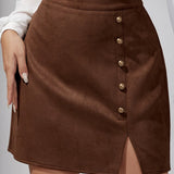 Minigonna aderente in pelle scamosciata tinta unita