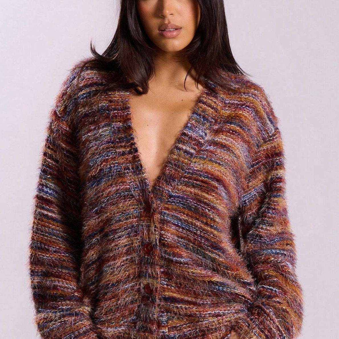 Cardigan con scollo a V color block