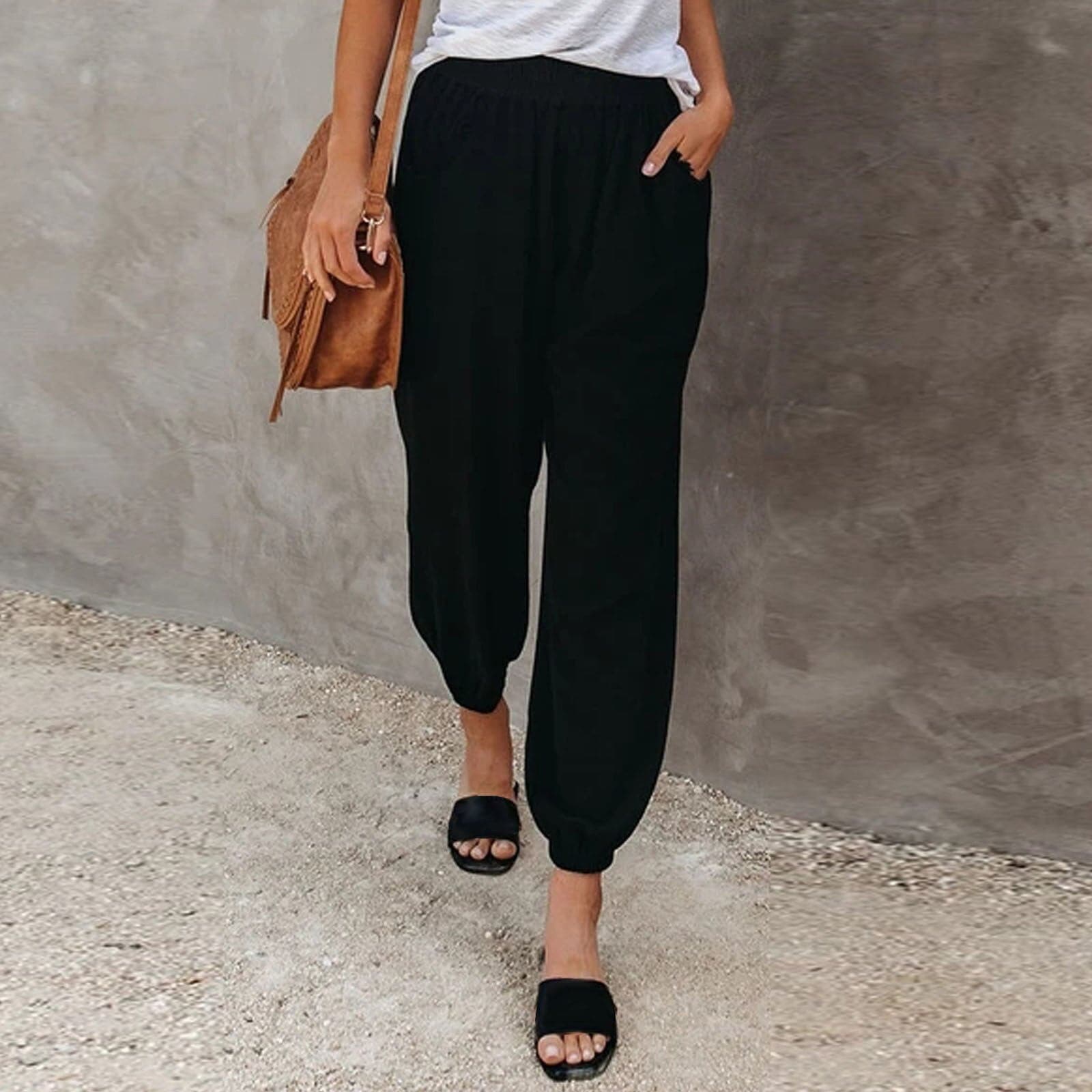 Pantaloni casual da donna – Vita elastica – Vestibilità ampia – Tessuto leggero e confortevole