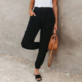 Pantaloni casual da donna – Vita elastica – Vestibilità ampia – Tessuto leggero e confortevole