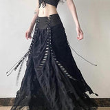 Gonna lunga patchwork con pannelli allacciati in stile gotico Y2K