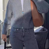 Cardigan in maglia tinta unita con cerniera a maniche lunghe e scollo rotondo