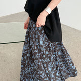 Gonna a trapezio plissettata a vita alta con motivo floreale retrò