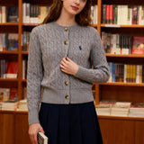 Cardigan in lana con motivo a trecce ricamato