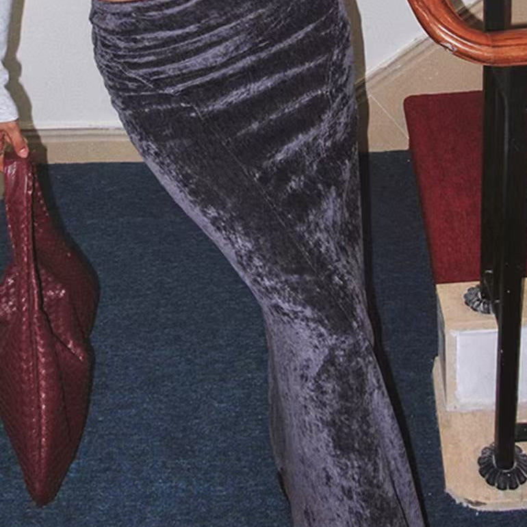 Gonna lunga vintage in velluto con taglio sbieco