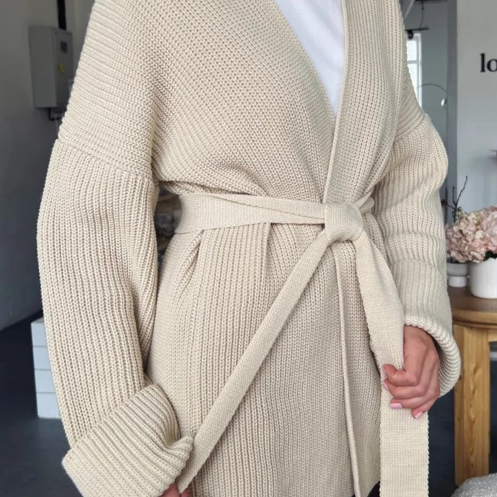 Cardigan in maglia con cintura annodata in vita, comodo e rilassato