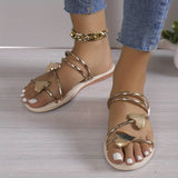 Sandali da donna - Cinturini multipli con dettagli a cuore - Comodità piatta ed elegante