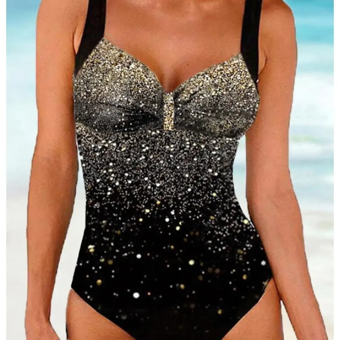 Costume intero da donna – Taglio modellante – Reggiseno incorporato – Stampa con paillettes