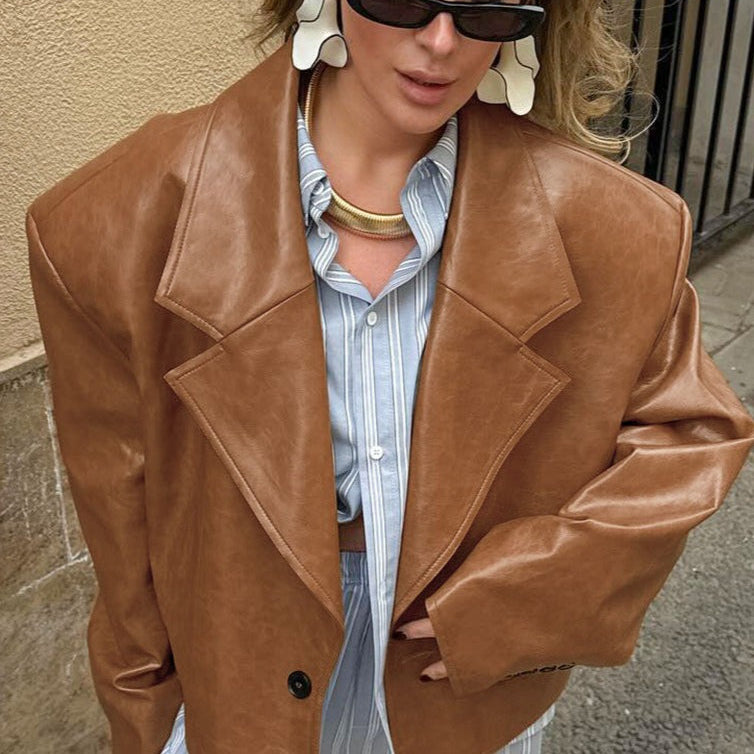 Blazer oversize vintage in pelle PU