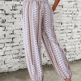 Pantaloni da donna - Tessuto leggero - Vita alta con arricciatura - Risvolti elasticizzati