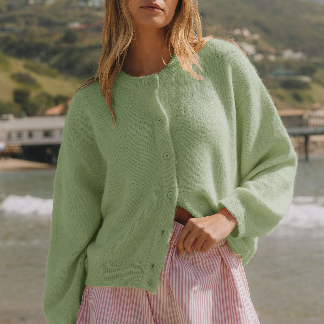 Cardigan casual in maglia a maniche lunghe con bottoni