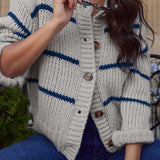 Cardigan lavorato a maglia a maniche lunghe, rilassato e a righe chic