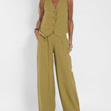 Cardigan aderente da donna – Lino traspirante – Scollo a V – Elegante chiusura con bottoni