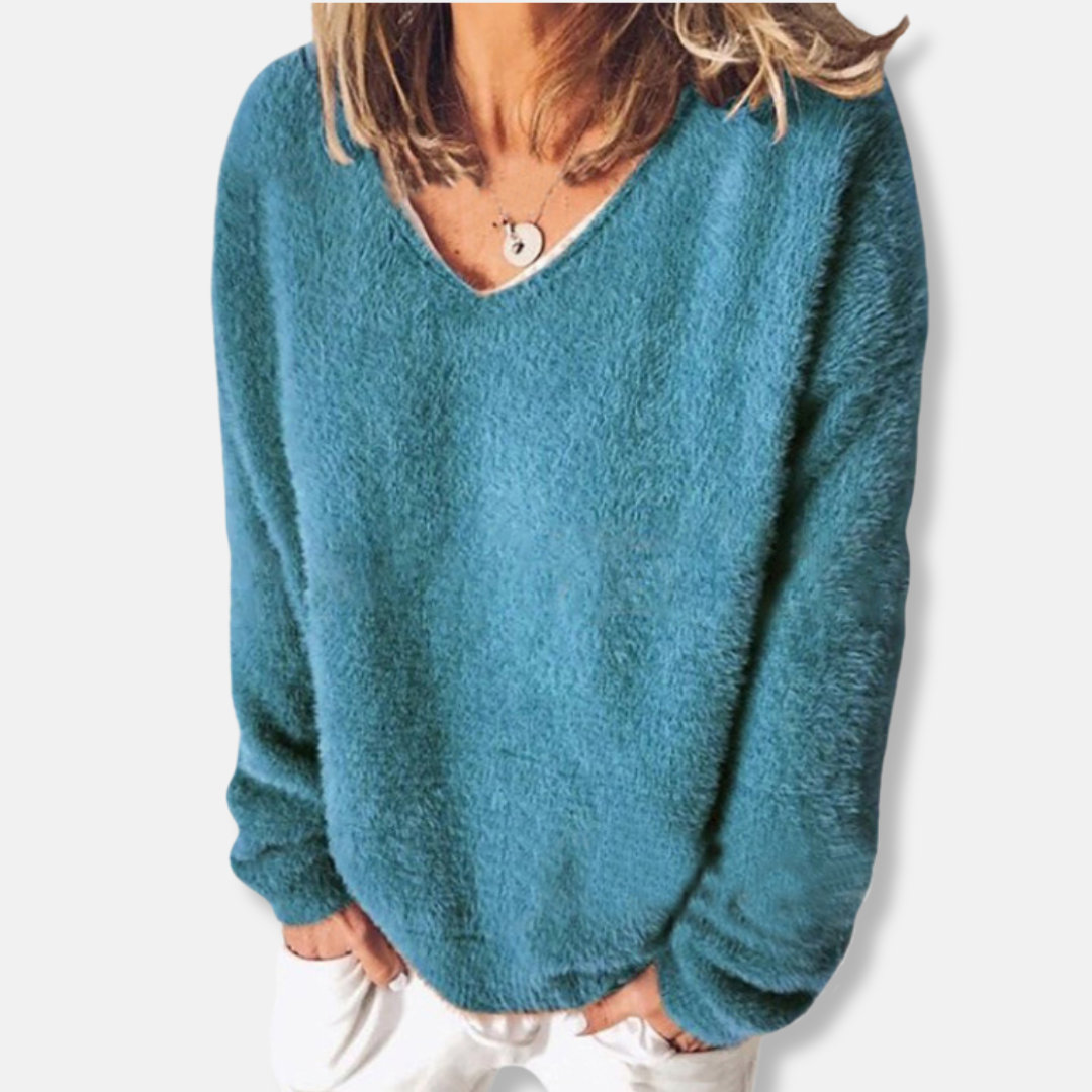 Felpa da donna - Maglia felpata - Vestibilità comoda - Scollo a V - Maniche lunghe